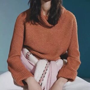 Anthropologie Pilcro Cowl Turtleneck Knit Oversized Tunic Sweater Rust Sz L